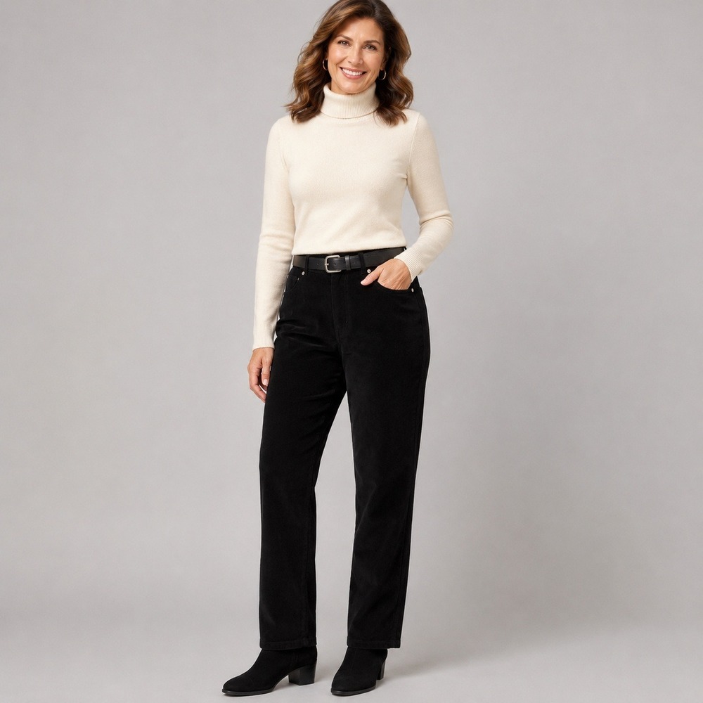 Denim & Co Black Faux Suede Soft Stretch 5 Pocket Straight Leg Pants Womens 16